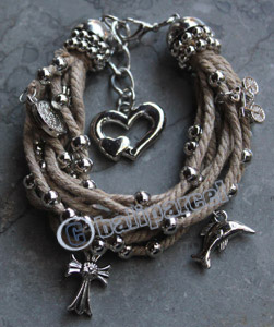 Bracelet, Made From Cotton String With Metal