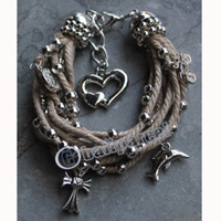 Bracelet, Made From Cotton String With Metal