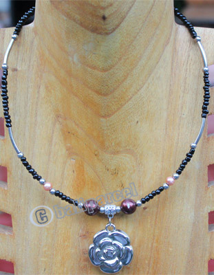 Necklace, Made From Glassbeads And Metal