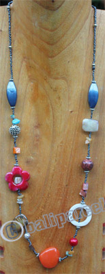 Necklace, Made From Glassbeads, Stone And Shell