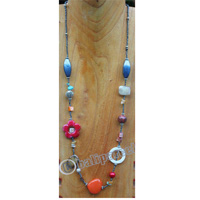 Necklace, Made From Glassbeads, Stone And Shell