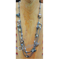 Necklace, Made From Glassbeads And Metal With Shell
