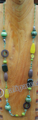 Necklace, Made From Glass & Wooden Beads With Resin