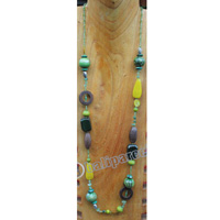 Necklace, Made From Glass & Wooden Beads With Resin