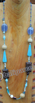 Necklace, Made From Glass & Wooden Beads With Stone