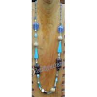 Necklace, Made From Glass & Wooden Beads With Stone