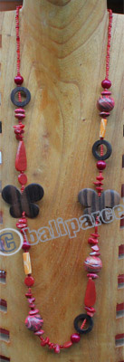 Necklace, Made From Glass & Wooden Beads, Resin And Wooden