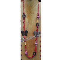 Necklace, Made From Glass & Wooden Beads, Resin And Wooden