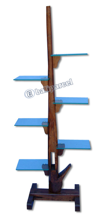 Wooden Rack, Made From Old Teak With Glass