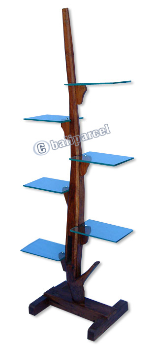 Wooden Rack, Made From Old Teak With Glass