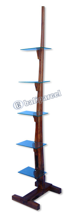 Wooden Rack, Made From Old Teak With Glass