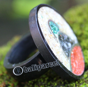 Ring Made From Resin And Redcoral With Stainless