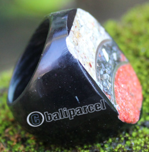 Ring Made From Resin And Redcoral With Stainless