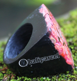 Ring Made From Resin With Redcoral