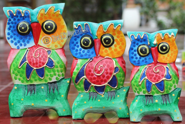 Wooden Owl, Crazy Colour Set Of 3
