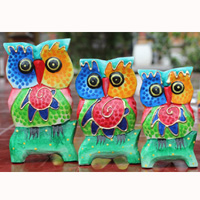 Wooden Owl, Crazy Colour Set Of 3
