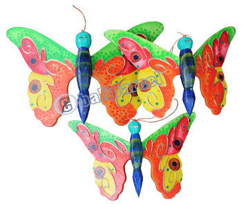 Wooden Wallhanging Butterfly With Painted, Set Of 3