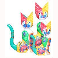 Wooden Cat Set Of 3 With Dot Art Painted, Hand Carved From Albesia Wood