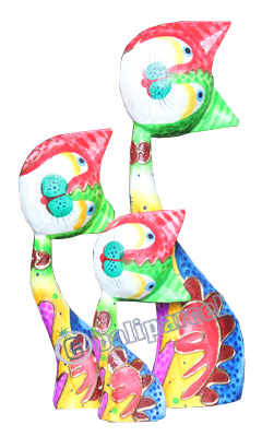 Wooden Cat Set Of 3 With Dot Art Painted, Hand Carved From Albesia Wood
