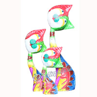 Wooden Cat Set Of 3 With Dot Art Painted, Hand Carved From Albesia Wood