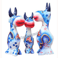 Wooden Cow Set Of 3 With Dot Art Painted, Hand Carved From Albesia Wood