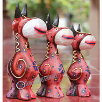 Wooden Cow Set Of 3 With Dot Art Painted, Hand Carved From Albesia Wood