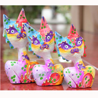 Wooden Cat Set Of 3 With Dot Art Painted, Hand Carved From Albesia Wood