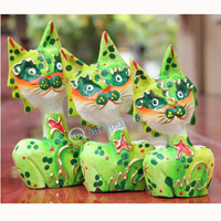 Wooden Cat Set Of 3 With Dot Art Painted, Hand Carved From Albesia Wood