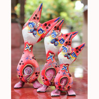 Wooden Cat Set Of 3 With Dot Art Painted, Hand Carved From Albesia Wood