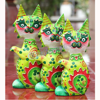 Wooden Cat Set Of 3 With Dot Art Painted, Hand Carved From Albesia Wood