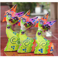 Wooden Cat Set Of 3 With Dot Art Painted, Hand Carved From Albesia Wood