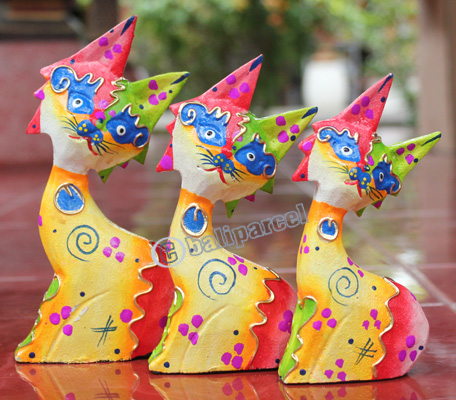 Wooden Cat Set Of 3 With Dot Art Painted, Hand Carved From Albesia Wood