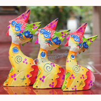 Wooden Cat Set Of 3 With Dot Art Painted, Hand Carved From Albesia Wood