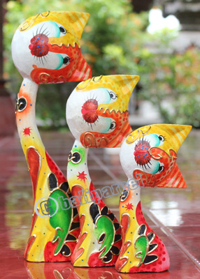 Wooden Cat Set Of 3 With Dot Art Painted, Hand Carved From Albesia Wood