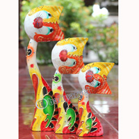 Wooden Cat Set Of 3 With Dot Art Painted, Hand Carved From Albesia Wood