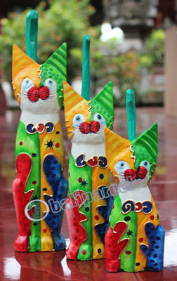 Wooden Cat Set Of 3 With Dot Art Painted, Hand Carved From Albesia Wood