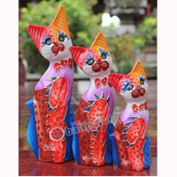Wooden Cat Set Of 3 With Dot Art Painted, Hand Carved From Albesia Wood