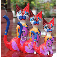 Wooden Cat Set Of 3 With Dot Art Painted, Hand Carved From Albesia Wood