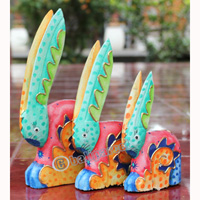 Wooden Rabbit Set Of 3 With Dot Art Painted, Hand Carved From Albesia Wood