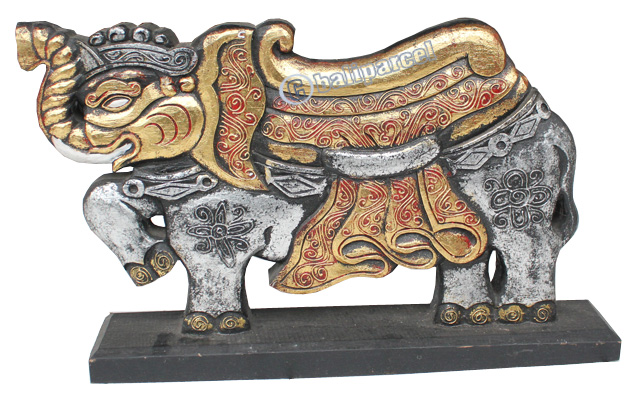 Wooden Elephant With Stand, Hand Carved From Albesia Wood