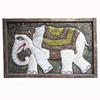 Wooden Elephant Wallhanging, Hand Carved From Albesia Wood
