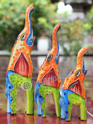 Wooden Elephant Set Of 3, Hand Carved From Albesia Wood