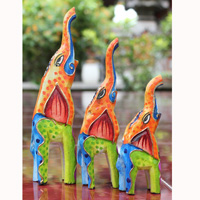 Wooden Elephant Set Of 3, Hand Carved From Albesia Wood