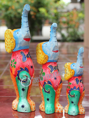 Wooden Elephant Set Of 3, Hand Carved From Albesia Wood