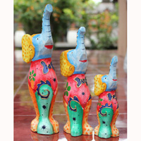 Wooden Elephant Set Of 3, Hand Carved From Albesia Wood
