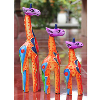 Wooden Giraffe Set Of 3, Hand Carved From Albesia Wood
