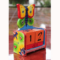 Wooden Calendar With Butterfly, Hadmade From Albesia Wood