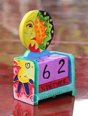 Wooden Calendar With Moon, Hadmade From Albesia Wood