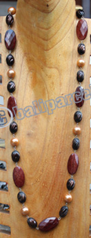Necklace, Made From Resin, Wooden With Mutiara