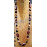 Necklace, Made From Resin, Wooden With Mutiara